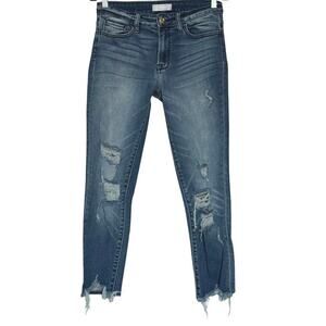 Vervet Blue Womens Distressed Skinny Jeans Size 28 Raw Hem
